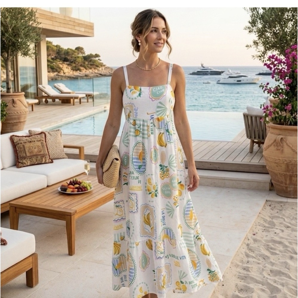 Paper Heart La Dolce Vita Maxi Dress Linen Blend Travel Women's M With Pockets